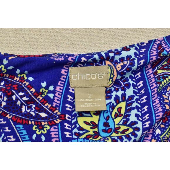 Chico's Blue Paisley Stretch Midi Dress Sleeveless Knot Waist Size 2 (US 12/14) - Picture 6 of 8